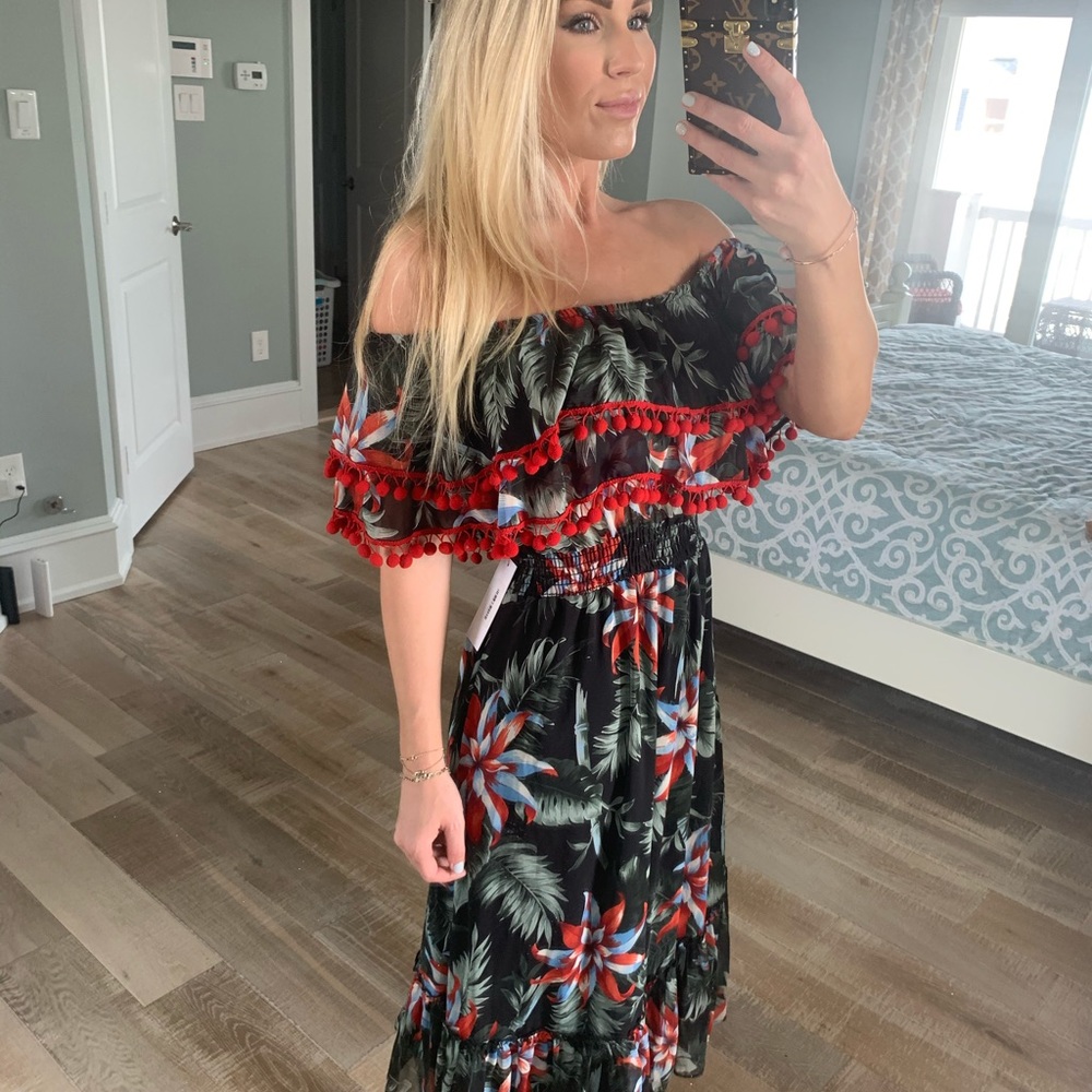 Tropical Print Midi Dress